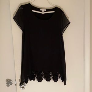 Black semi sheer lace trimmed top
